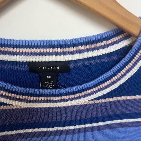 New Halogen Striped Sweater Thin Blue White Purple Nordstrom Crew Neck Size XS - Picture 3 of 6